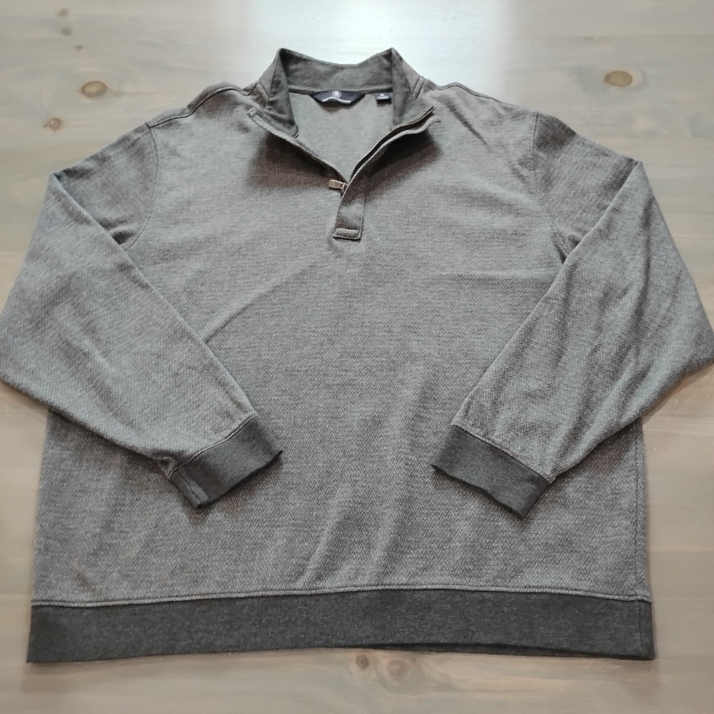 Hart Schaffner Marx Quarter Zip Sweater Mens XL Gray Chevron Cotton Mock Neck